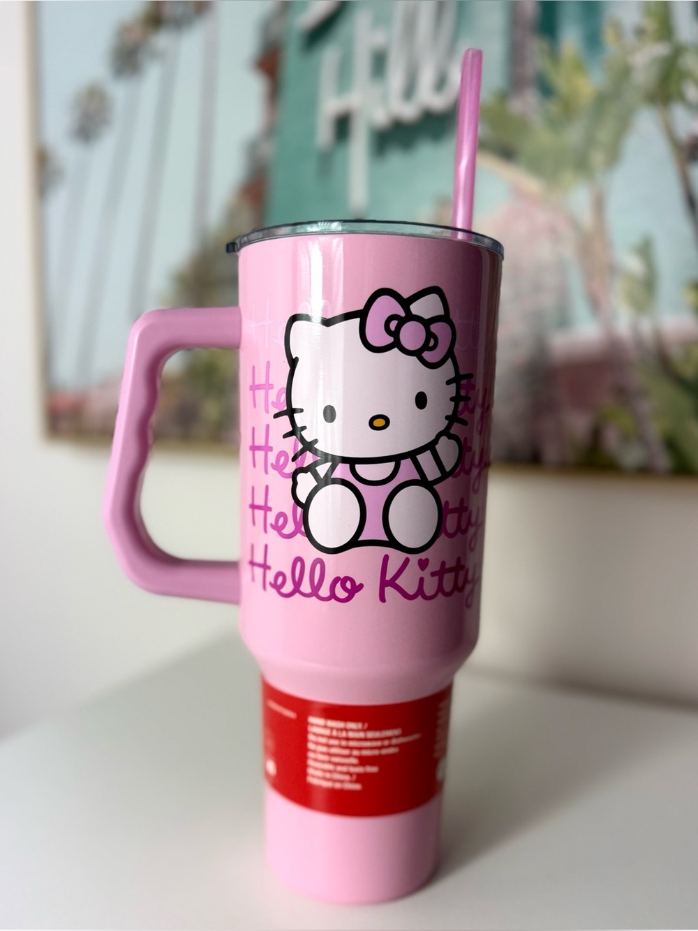 Hello Kitty Pink 40oz Stainless Steel Tumbler Straw Handle Double Walled New